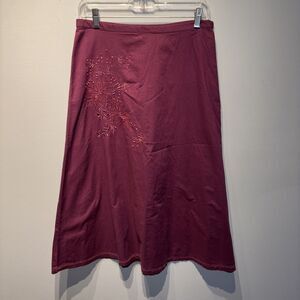 Linden Hill Midi Skirt Burgundy Embroidery‎ Floral Beaded Cotton Sz4 Whimsical